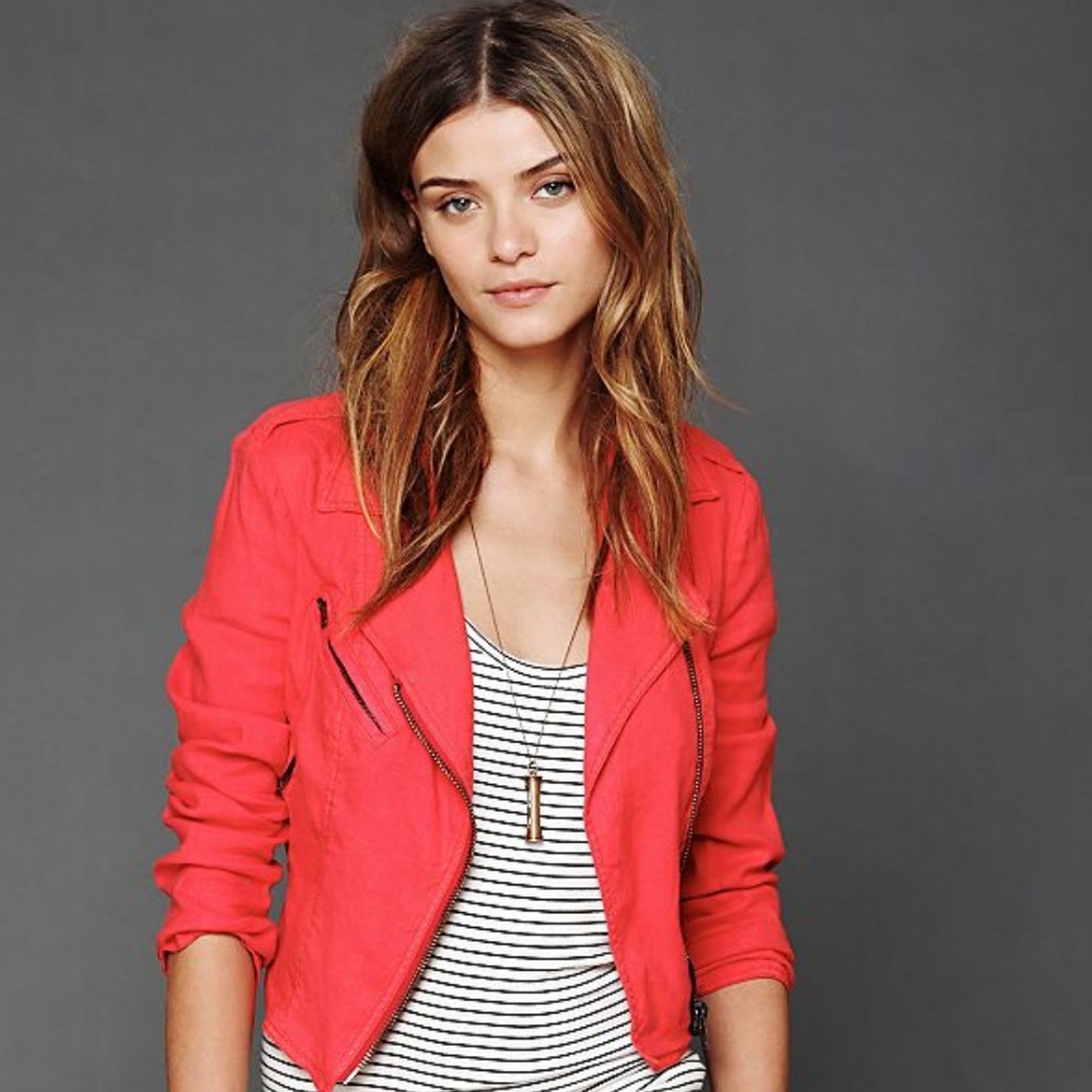 Free People Lovely In Linen Motorcycle Jacket